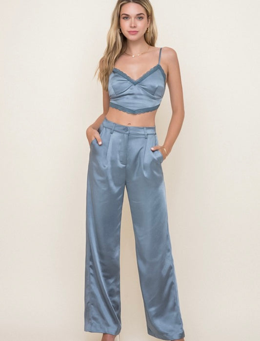 Satin Lace Pant Set