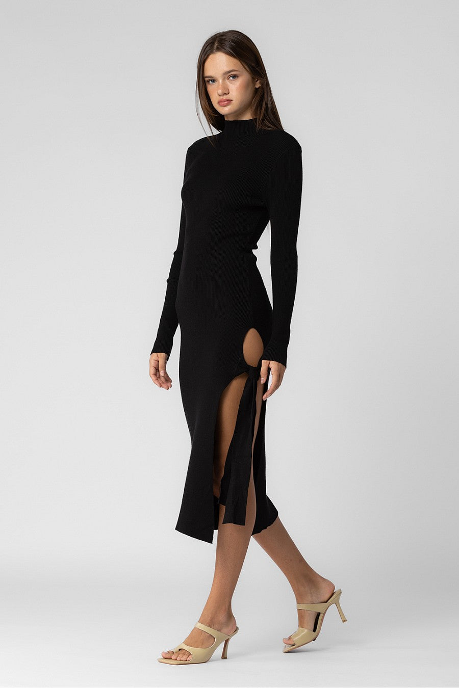 Turtle Neck Slit Dress